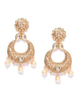 Jewels Galaxy - Gold Plated Stone Studded Crescent Shaped Earrings