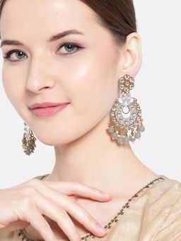 Jewels Galaxy - Grey Gold-Plated Stone-Studded & Beaded Crescent Shaped Chandbalis