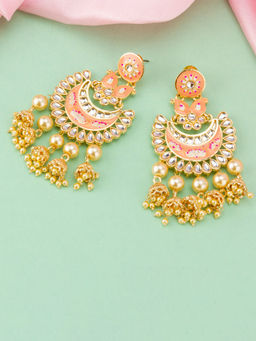 Jewels Galaxy - Gold Plated Peach Pearl Earrings