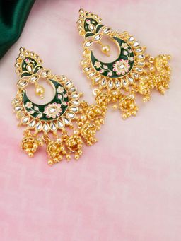Jewels Galaxy - Gold Plated Green Pearl Earrings