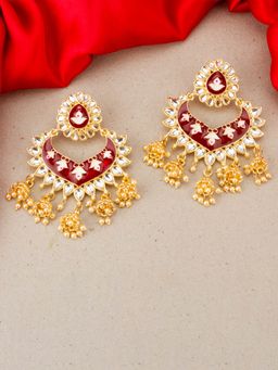 Jewels Galaxy - Gold Plated Maroon Pearl Earrings