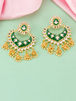 Jewels Galaxy - Gold Plated Green Pearl Earrings