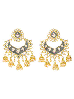 Jewels Galaxy - Gold Plated Grey Pearl Earrings