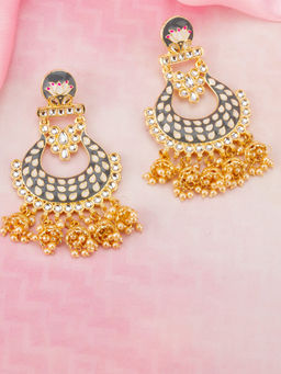 Jewels Galaxy - Gold Plated Grey Pearl Earrings