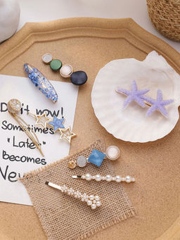 Jewels Galaxy - Pearl & AD Hair Clips Jewellery For Women (Pack of 8)