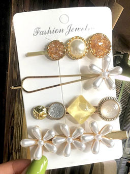 Jewels Galaxy - Flower Pearl Hair Clips Jewellery For Women (Pack of 4)