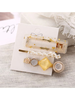 Jewels Galaxy - Stylish Pearl Gold Plated Hairclips For Women (Pack of 3)