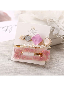 Jewels Galaxy - Stylish Pearl Gold Plated Hairclips For Women (Pack of 3)