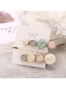 Jewels Galaxy - Stylish Pearl Gold Plated Hairclips For Women (Pack of 3)