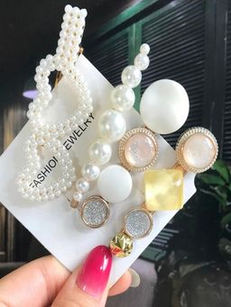 Jewels Galaxy - Jewellery For Women Gold Plated Pearl Hair Clips Combo of 4