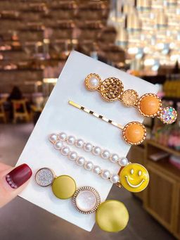 Jewels Galaxy - Jewellery For Women Multicolor Gold Plated Pearl Hair Clips Combo of 4