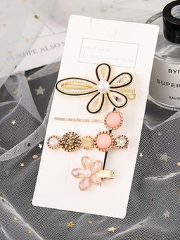 Jewels Galaxy - Multicolor Gold Plated Pearl studded Hair Clips Combo of 4 For Women