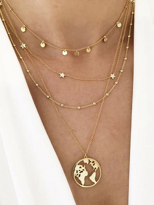 Jewels Galaxy Gold Plated Trending Globe inspired Layered Necklace Set