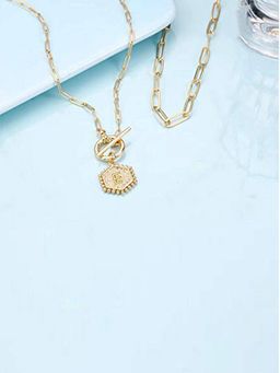 Jewels Galaxy - Gold Plated Alphabetical E Layered Necklace