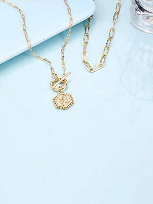 Jewels Galaxy Gold Plated Alphabetical L Layered Necklace