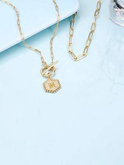 Jewels Galaxy - Gold Plated Alphabetical M Layered Necklace