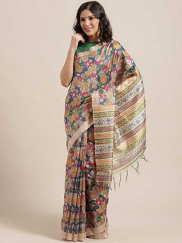 Sareemall - Multi Silk Blend Saree With Unstitched Blouse