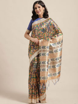Sareemall - Mustard Floral Printed Saree With Unstitched Blouse