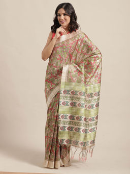 Sareemall - Brown Floral Printed Saree With Unstitched Blouse