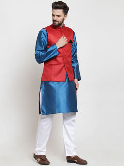 NEUDIS - Red Woven Nehru Jacket