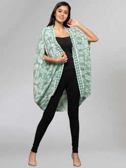 First Resort by Ramola Bachchan - Green Animal Print Cape