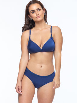 Curwish - SBB-01B Beautiful Basis Royal Blue with Lace T-Shirt Bra-Underwear Set