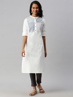 Soch - White Cotton Blend Embroidered Kurtis