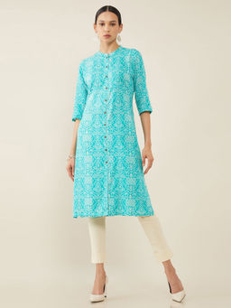 Soch - Turquoise Blue Rayon Tie Dye Kurta