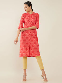 Soch - Fuchsia Rayon Block Print Kurta