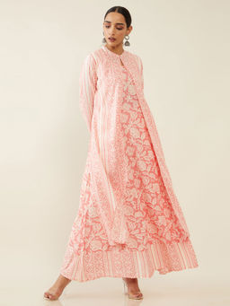 Soch - Peach Rayon Block Print Kurta