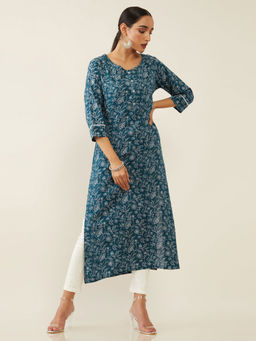 Soch - Blue Cotton Block Print Kurta