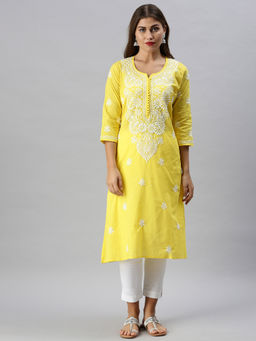 Soch - Yellow Pure Cotton Embroidered Kurtas