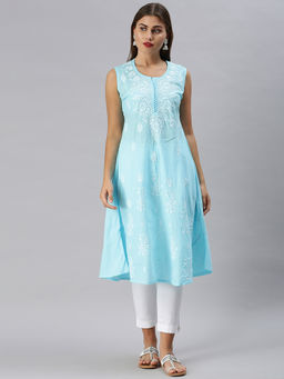 Soch - Blue Pure Cotton Embroidered Kurtas