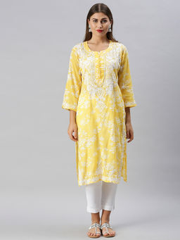 Soch - Yellow Pure Cotton Embroidered Kurtas