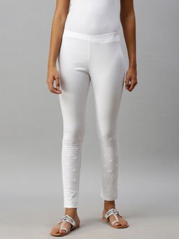 Soch - White Cotton Blend Embroidered Pant