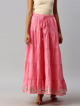 Soch - Pink Cotton Blend Embroidered Skirt
