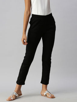 Soch - Black Viscose Rayon Embroidered Pant