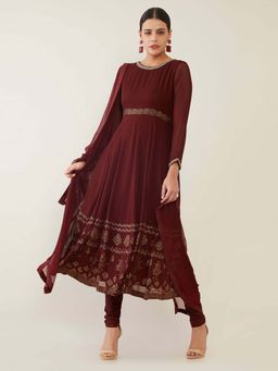 Soch - Maroon Pure Georgette Suit Set (Set of 3)
