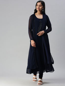 Soch - Embroidered Fashion Pure Georgette Blue Chudidar (Set of 4)