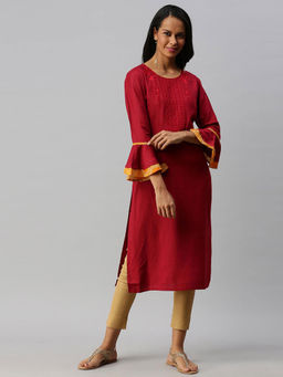 Soch - Red Viscose Rayon Embroidered Kurta