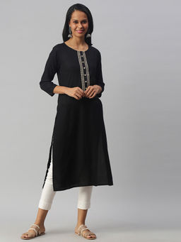 Soch - Black Viscose Embroidered Kurtas