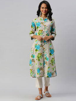 Soch - Off White Cotton Blend Printed Kurtas