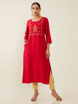 Soch - Maroon Rayon Kurta