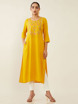 Soch - Mustard Rayon Kurta