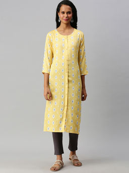 Soch - Yellow Viscose Printed Kurtas