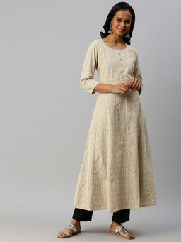 Soch - Beige Pure Cotton Embroidered Kurtas