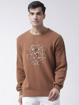 Club York - Khaki Full Sleeve Printed Round Neck Sweater