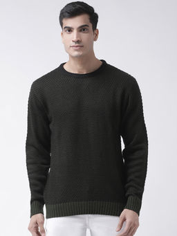 Club York - Black Full Sleeve Self Design Round Neck Sweater