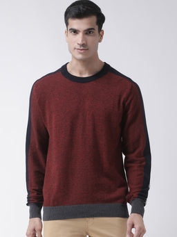 Club York - Rust Full Sleeve Self Design Round Neck Sweater