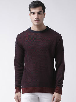 Club York - Navy Blue Full Sleeve Self Design Round Neck Sweater